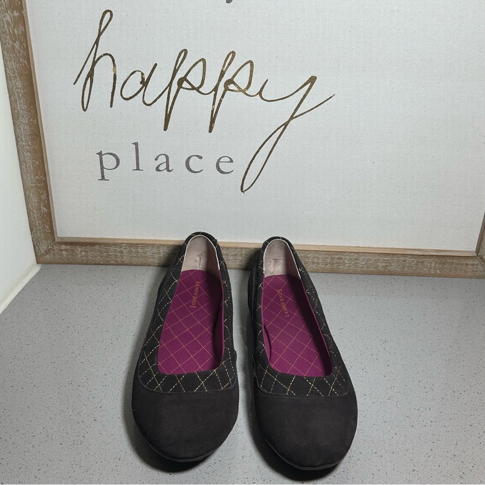 LANDS’ END Chocolate Brown Suede Leather Quilted Detail Ballet Flats 9